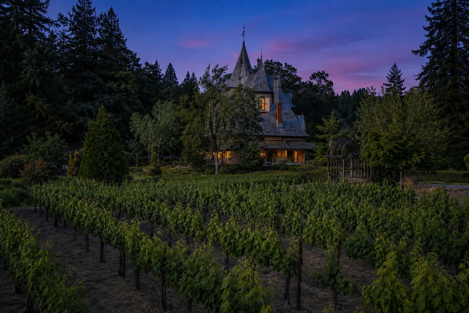 Beringer Vineyards California evning lights
