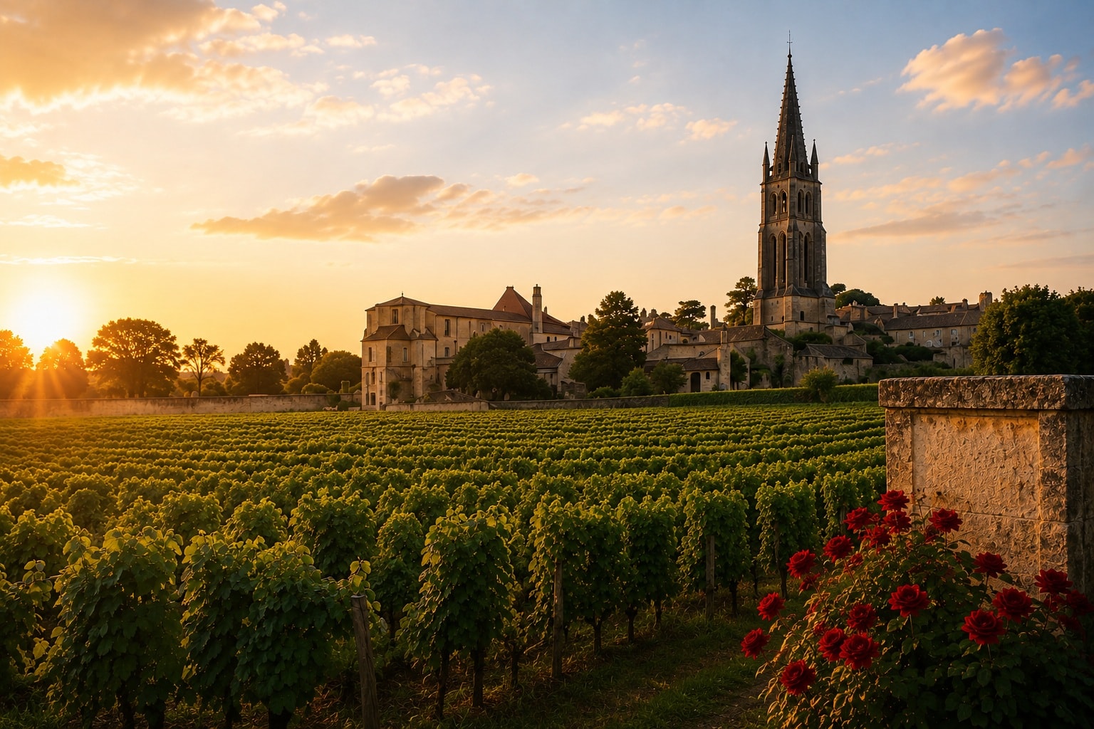 Saint-Émilion vineyards and historic village in Bordeaux, France